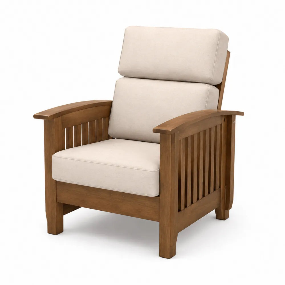 Massivholz Sessel mit Leinenbezug, Beige
