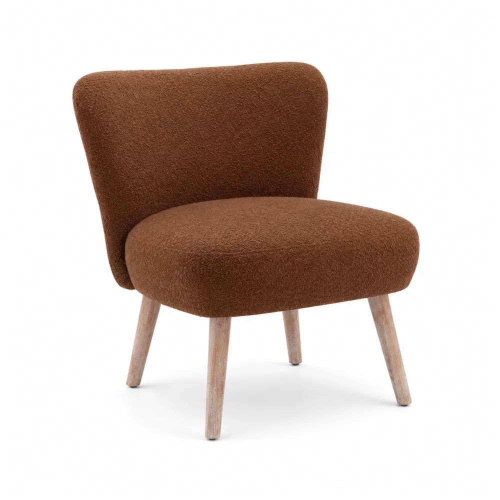 Sessel Braun Bouclé Stoff Holzbeine