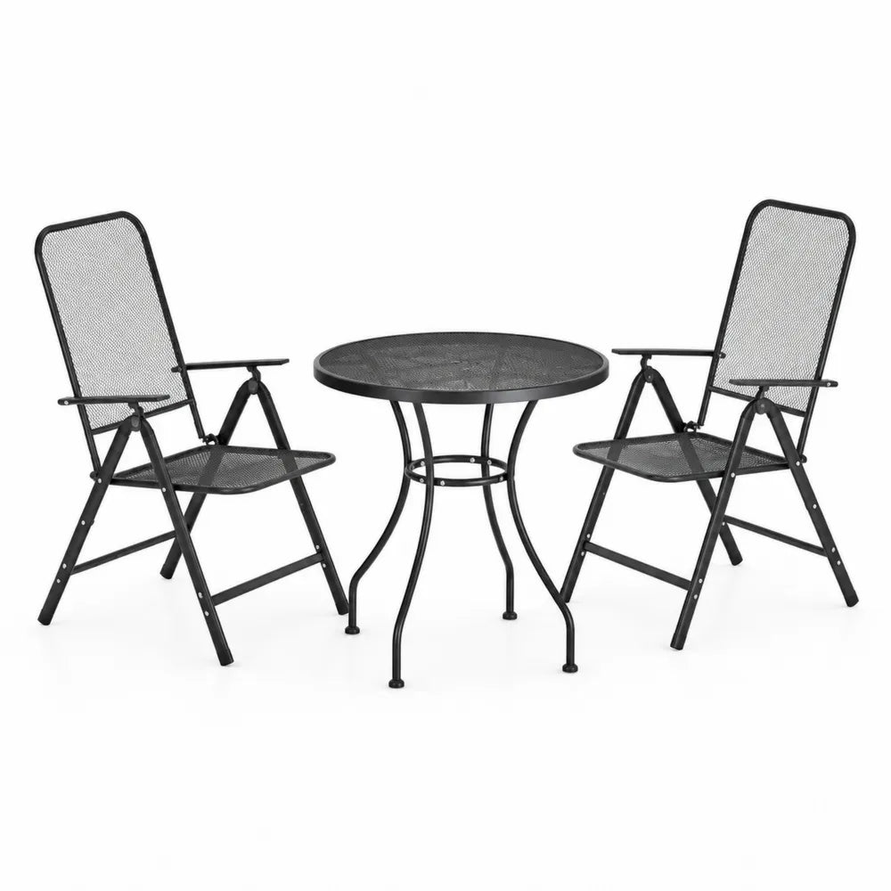 Schwarzes dreiteiliges Gartenmöbel-Set aus Metall