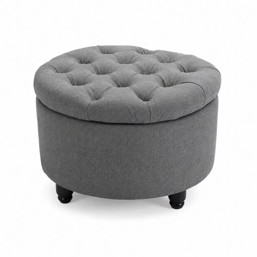 Runder Hocker aus Stoff mit Stauraum, Grau, 50 cm
